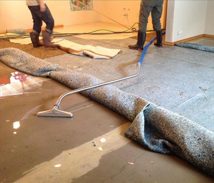 Carpet folded, vacuum extractor, water under carpet